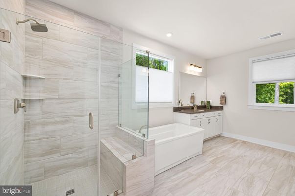Bathroom, Glass Shower, Interior, Marble, Marble Walls, Recessed Lighting