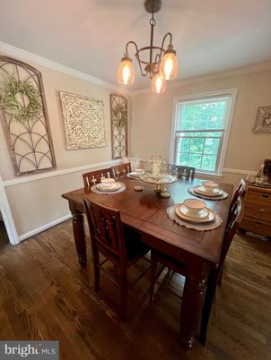 Chandelier, Dining room, Interior, Wood Texture Flooring