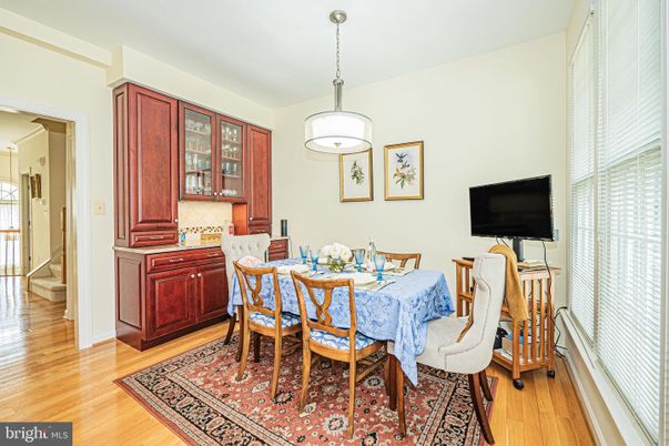 Dining room, Interior, Pendant Lights, Wood Texture Flooring