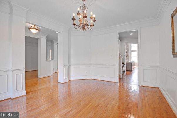 Chandelier, Empty room, Interior, Recessed Lighting, Wood Texture Flooring