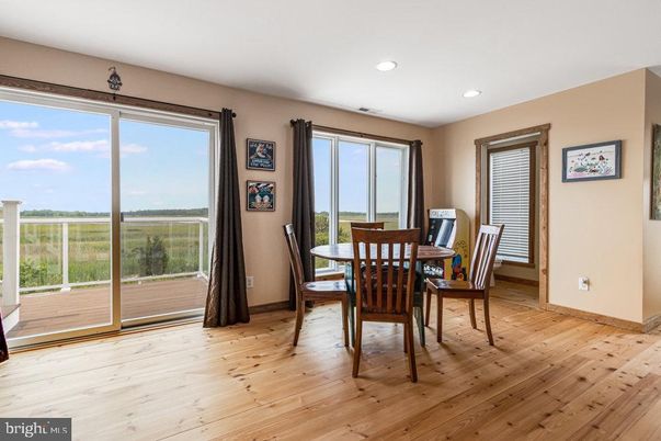 Dining room, Interior, Recessed Lighting, Wood Texture Flooring