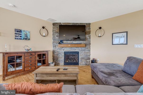 Fireplace, Interior, Living room, Stone Walls, Wood Texture Flooring