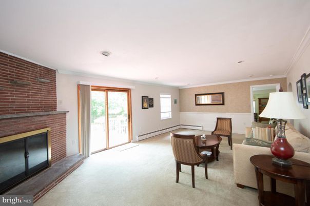 Dining room, Fireplace, Interior, Recessed Lighting, Stone Walls