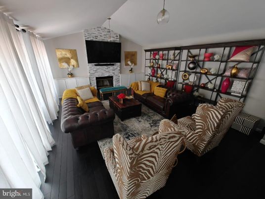 Fireplace, Interior, Living room, Pendant Lights, Wood Texture Flooring