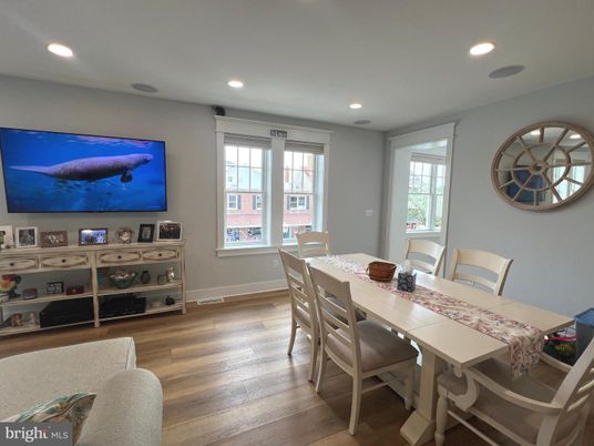 Dining room, Interior, Recessed Lighting, Wood Texture Flooring