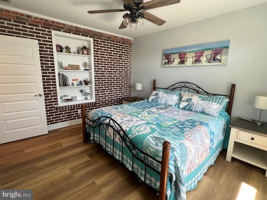 Bedroom, Interior, Stone Walls, Wood Texture Flooring