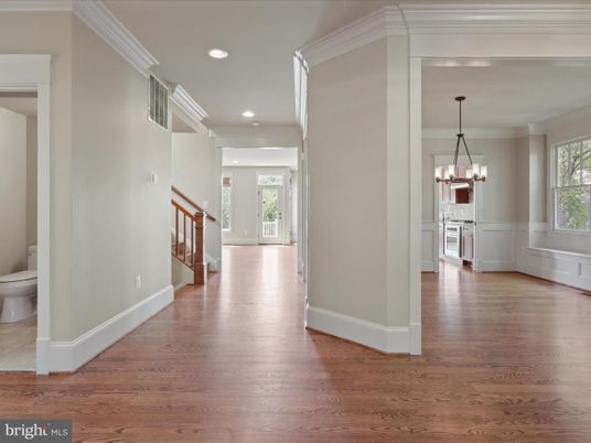Bathroom, Chandelier, Interior, Recessed Lighting, Wood Texture Flooring