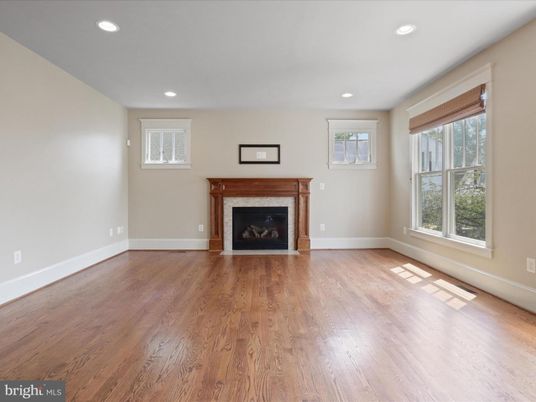 Empty room, Fireplace, Interior, Recessed Lighting, Wood Texture Flooring