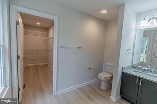 Bathroom, Interior, Recessed Lighting, Walk-in Closets, Wood Texture Flooring