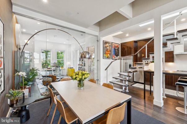 Dining room, Interior, Recessed Lighting, Wood Texture Flooring