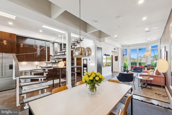 Dining room, Interior, Kitchen, Living room, Pendant Lights, Recessed Lighting, Stainless Steel Appliances, Wood Texture Flooring