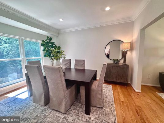 Dining room, Interior, Recessed Lighting, Wood Texture Flooring