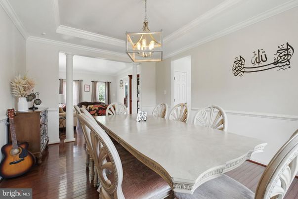 Dining room, Interior, Pendant Lights, Wood Texture Flooring