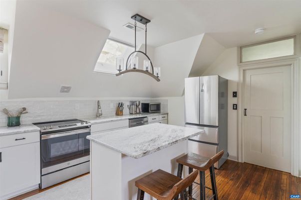 Interior, Kitchen, Pendant Lights, Stainless Steel Appliances, Wood Texture Flooring
