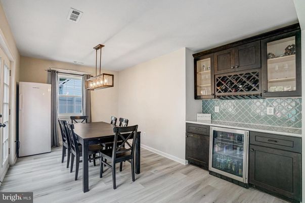 Dining room, Interior, Pendant Lights, Wood Texture Flooring