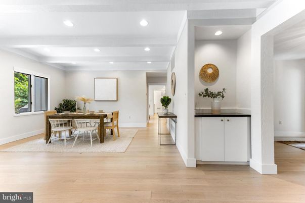 Dining room, Interior, Recessed Lighting, Wood Texture Flooring