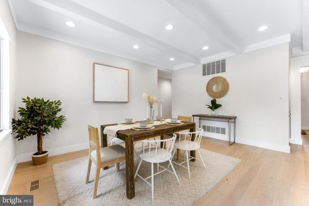 Dining room, Interior, Recessed Lighting, Wood Texture Flooring