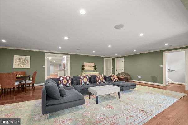 Dining room, Interior, Living room, Recessed Lighting, Wood Texture Flooring
