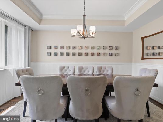 Chandelier, Dining room, Interior, Wood Texture Flooring