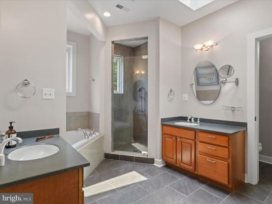 Bathroom, Dual Sink Vanities, Glass Shower, Interior, Recessed Lighting