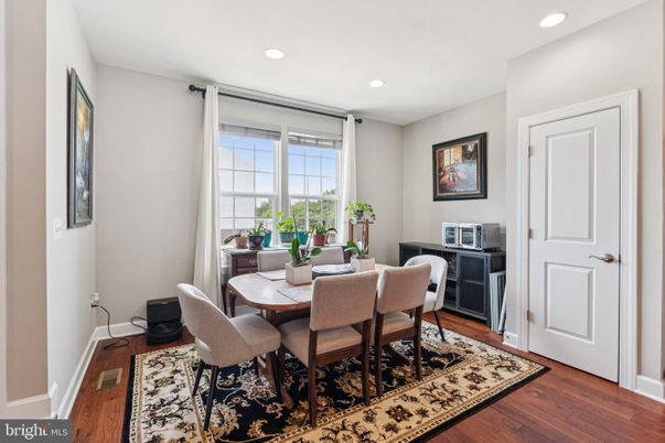 Dining room, Interior, Recessed Lighting, Wood Texture Flooring