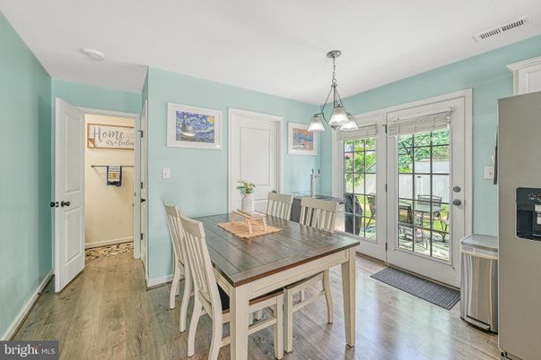 Dining room, Interior, Pendant Lights, Wood Texture Flooring