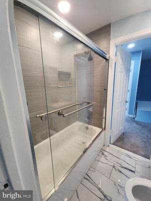 Bathroom, Glass Shower, Interior, Marble, Recessed Lighting