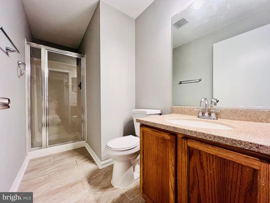 Bathroom, Glass Shower, Interior, Wood Texture Flooring