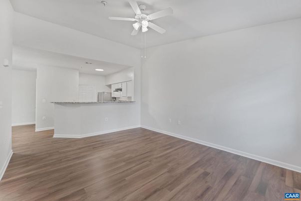 Empty room, Interior, Kitchen, Recessed Lighting, Wood Texture Flooring