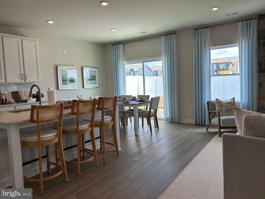 Dining room, Interior, Recessed Lighting, Wood Texture Flooring