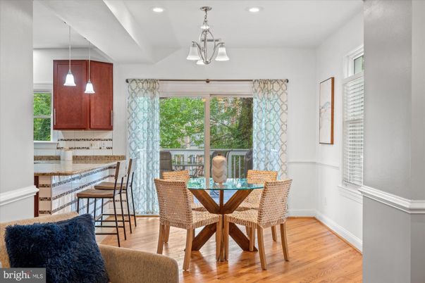Dining room, Interior, Pendant Lights, Recessed Lighting, Wood Texture Flooring
