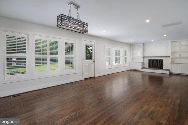 Empty room, Fireplace, Interior, Recessed Lighting, Wood Texture Flooring