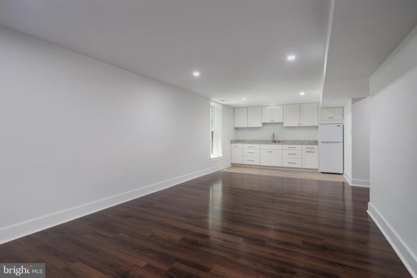 Empty room, Interior, Kitchen, Recessed Lighting, Wood Texture Flooring