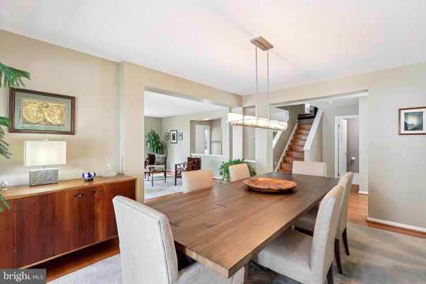 Dining room, Interior, Pendant Lights, Recessed Lighting, Wood Texture Flooring