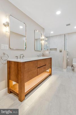 Bathroom, Dual Sink Vanities, Interior, Marble, Recessed Lighting