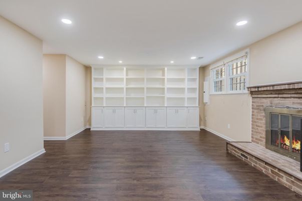 Empty room, Fireplace, Interior, Recessed Lighting, Wood Texture Flooring