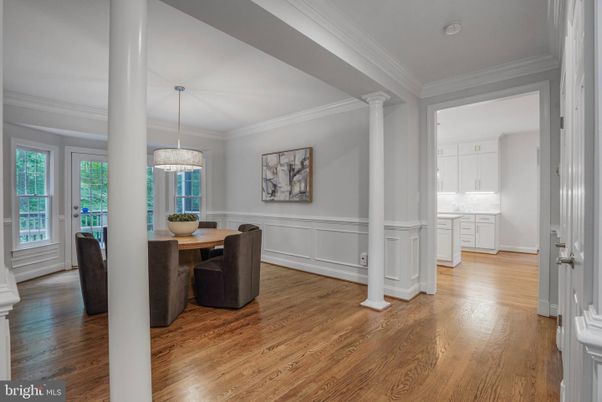 Dining room, Interior, Pendant Lights, Wood Texture Flooring