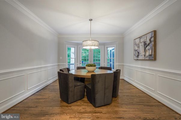 Dining room, Interior, Pendant Lights, Wood Texture Flooring