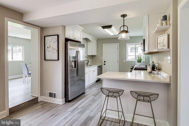 Interior, Kitchen, Pendant Lights, Stainless Steel Appliances, Wood Texture Flooring