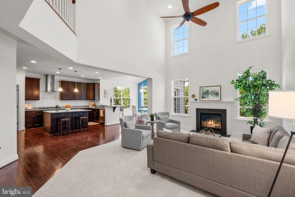 Fireplace, Interior, Kitchen, Living room, Pendant Lights, Recessed Lighting, Wood Texture Flooring