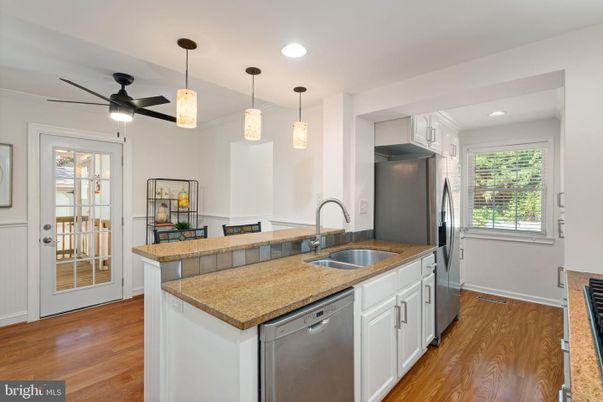 Interior, Kitchen, Pendant Lights, Recessed Lighting, Wood Texture Flooring