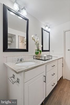 Bathroom, Dual Sink Vanities, Interior, Wood Texture Flooring