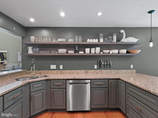 Interior, Kitchen, Pendant Lights, Recessed Lighting, Wood Texture Flooring