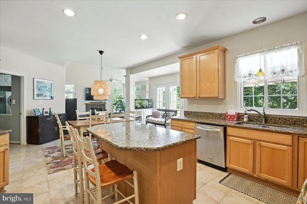 Dining room, Fireplace, Interior, Kitchen, Pendant Lights, Recessed Lighting