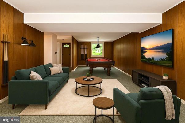 Billiard Table, Game Room, Interior, Living room, Pendant Lights, Wooden Walls