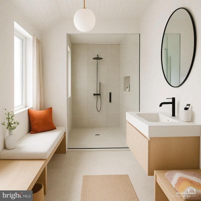 Bathroom, Dual Sink Vanities, Glass Shower, Interior, Pendant Lights