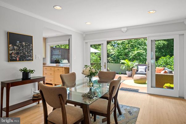 Dining room, Interior, Recessed Lighting, Wood Texture Flooring