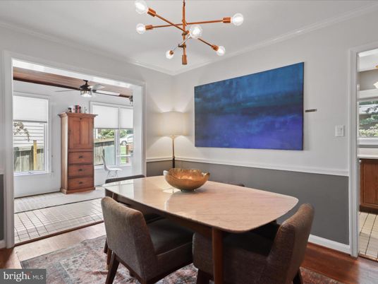 Dining room, Interior, Pendant Lights, Wood Texture Flooring