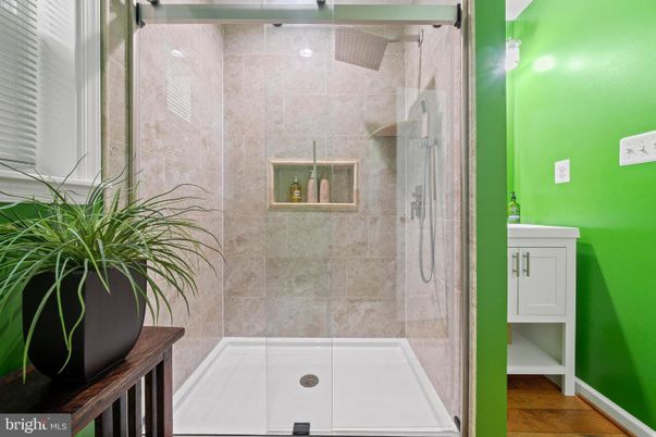 Bathroom, Glass Shower, Interior, Wood Texture Flooring