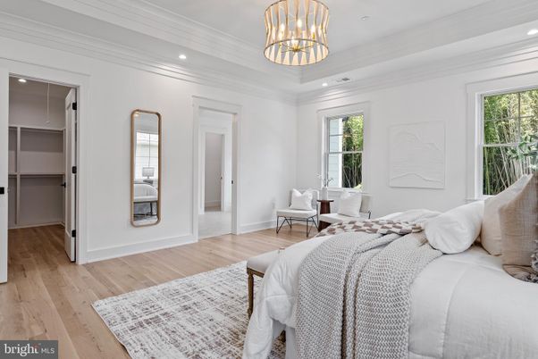 Bedroom, Interior, Pendant Lights, Recessed Lighting, Wood Texture Flooring